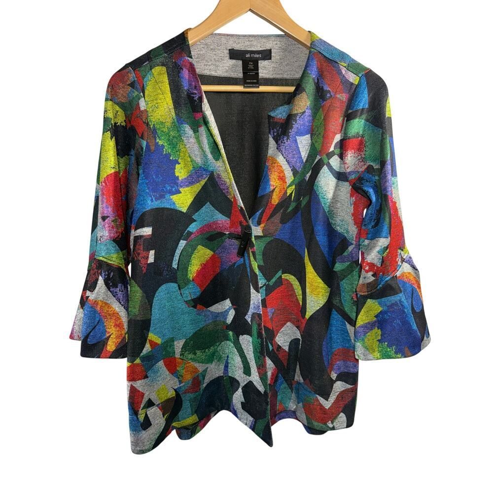 ALI MILES Women's Toggle Closure Abstract Print Blazer Red Size Petite Medium